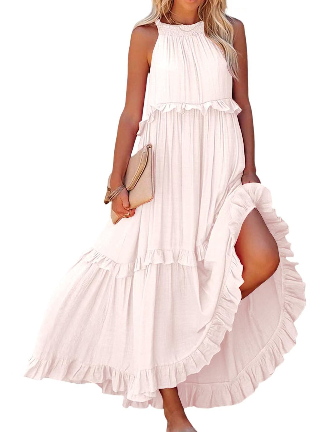 Damen Maxikleid mit Rüschendetails und luftiger Silhouette EB