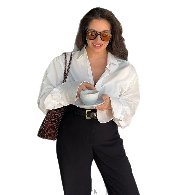 Damen elegante oversize Bluse mit schmalen Ärmeln EB
