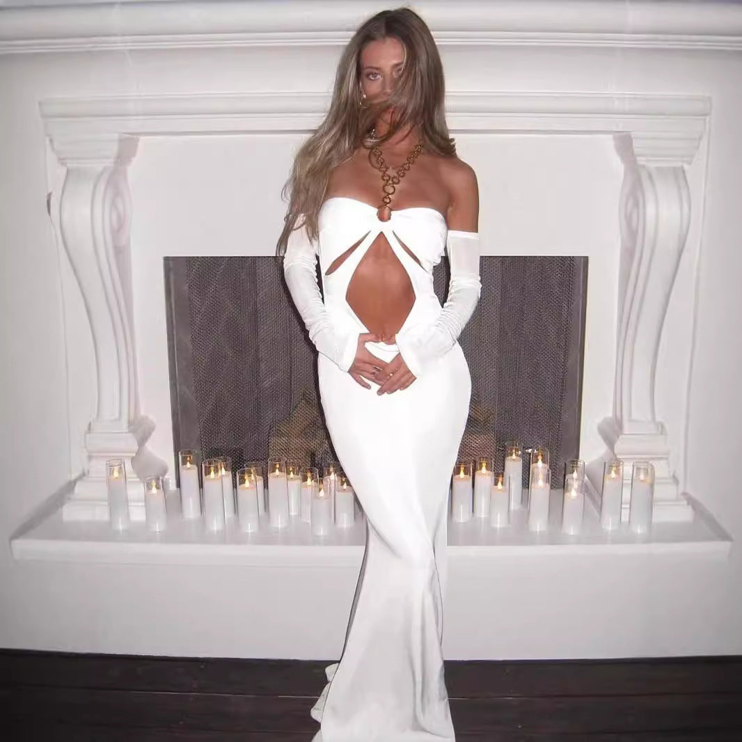 Damen Figurbetontes Abendkleid mit Cut-Outs und Schulterträgern EB