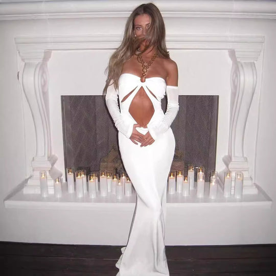 Damen Figurbetontes Abendkleid mit Cut-Outs und Schulterträgern EB