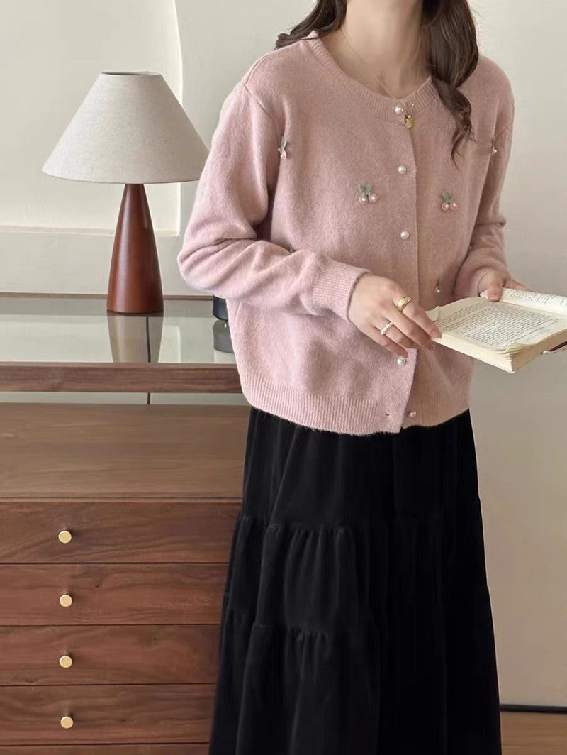 Damen Elegante Strickjacke mit floralen Applikationen EB