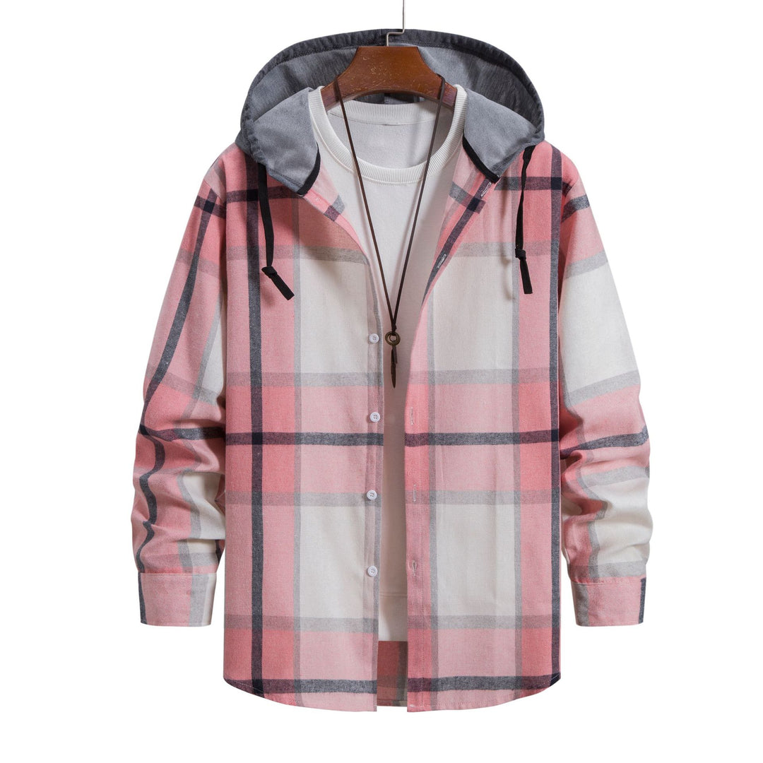Herren Langarm-Hemdjacke mit Kapuze und modernem Karomuster EB