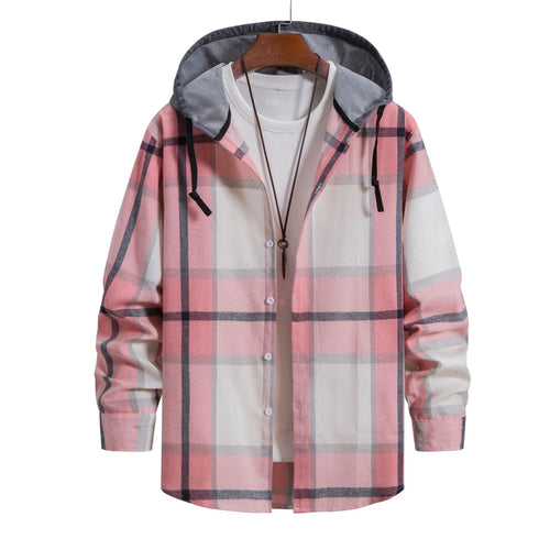 Herren Langarm-Hemdjacke mit Kapuze und modernem Karomuster EB