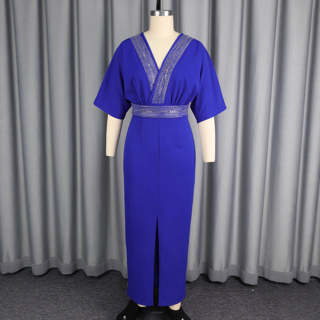 Damen elegantes Maxi-Kleid mit Pailletten und Schlitz EB