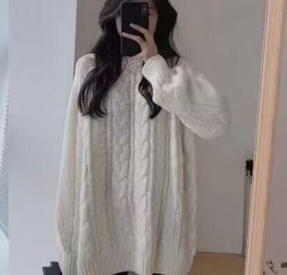 Damen Grobstrickpullover im lässigen Oversized-Stil mit Zopfmuster EB