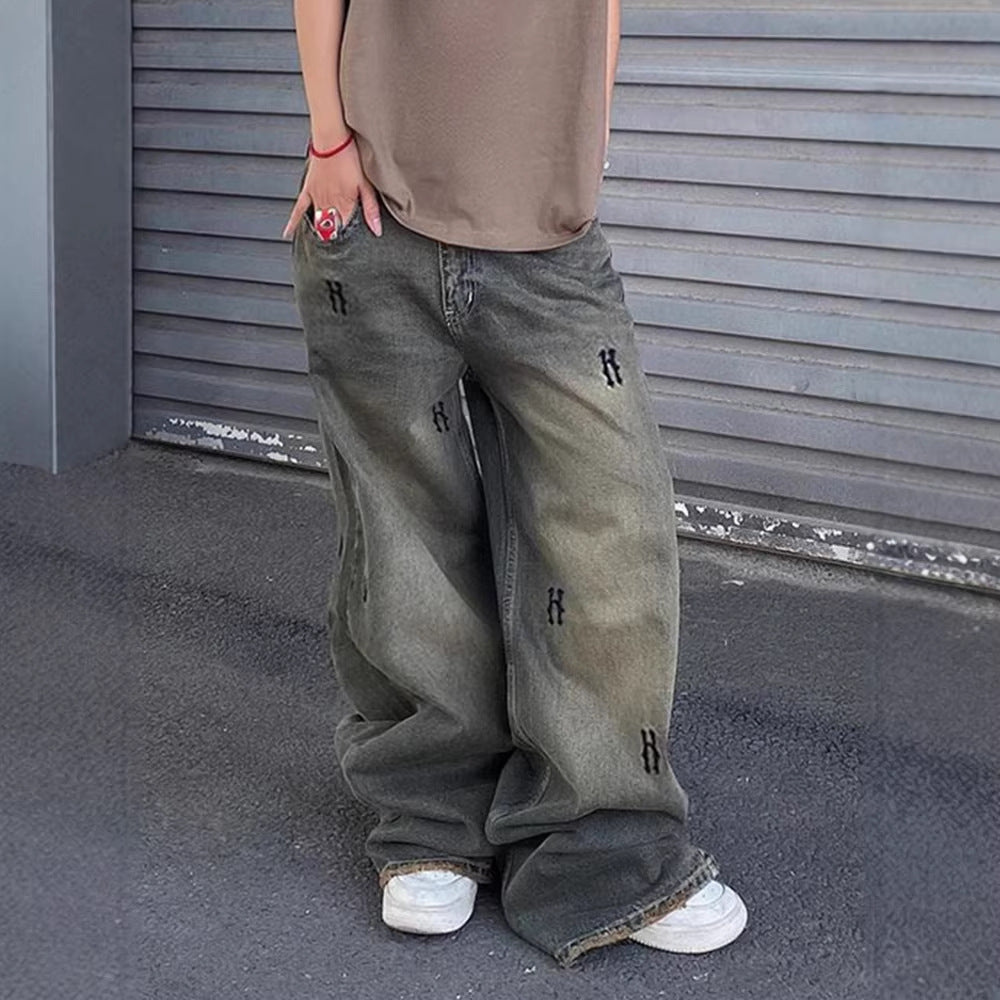 Damen Weiße Stoffhose mit modischen Stickereien EB