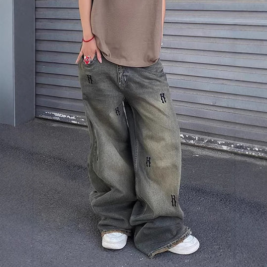 Damen Weiße Stoffhose mit modischen Stickereien EB