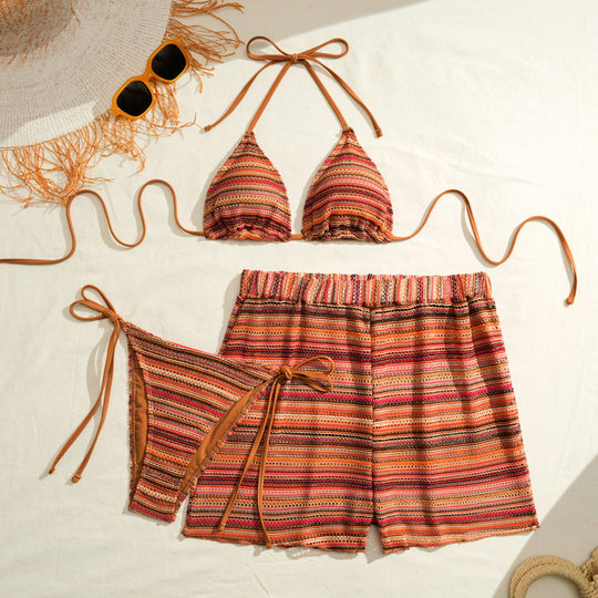 Damen Bikini-Set mit Rüschendetails und hoch taillierten Shorts EB
