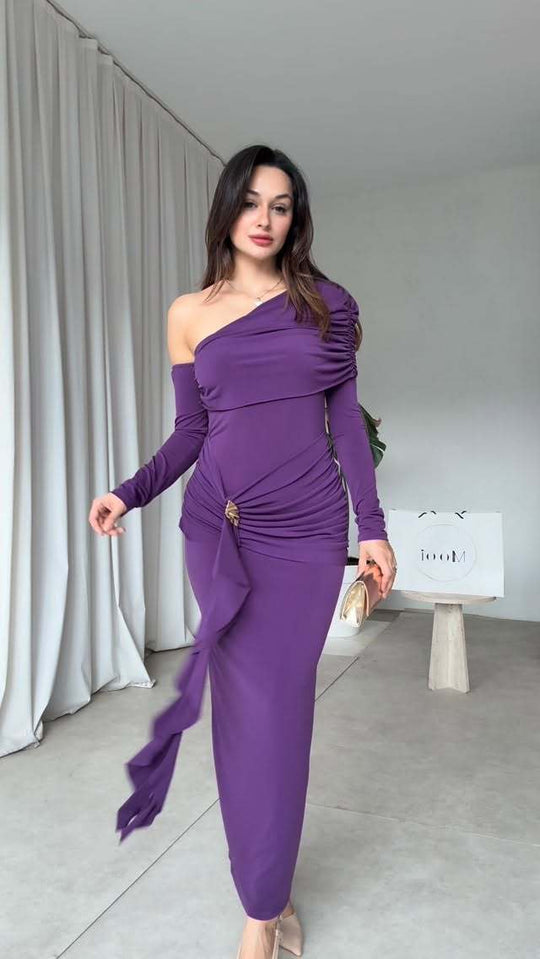 Damen elegantes Wickelkleid mit asymmetrischem Design und raffinierten Drapierungen EB