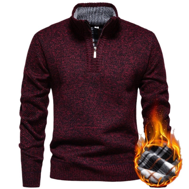 Herren Strickpullover mit halbem Reißverschluss und modischem Strukturdesign EB
