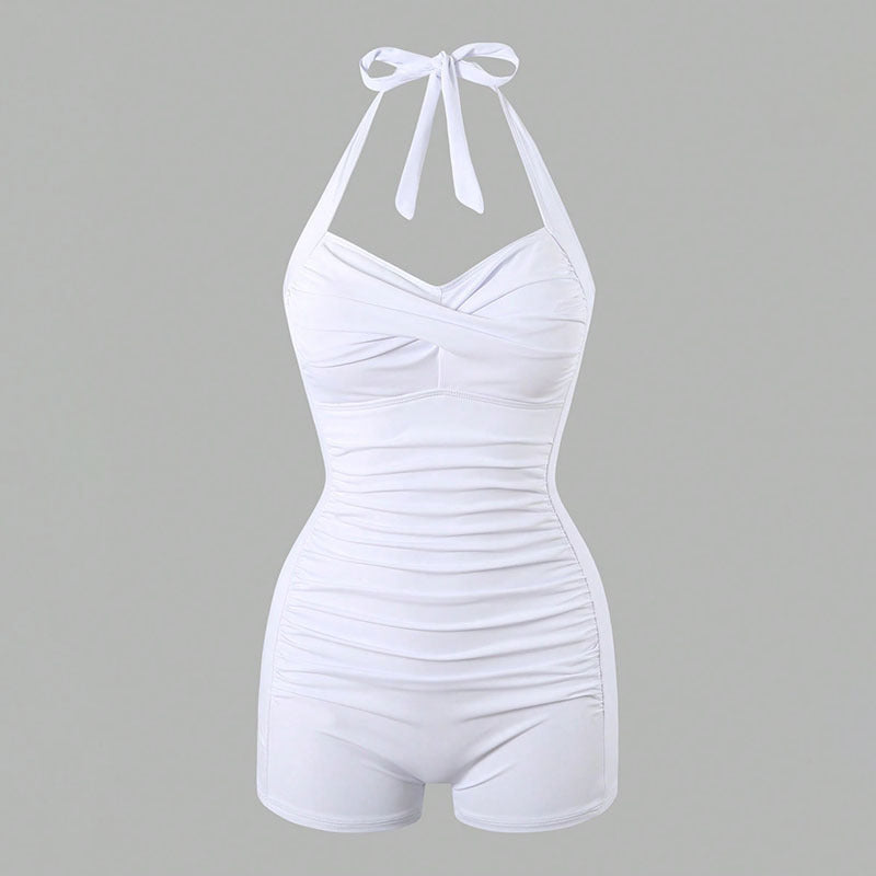 Damen Stilvoller Einteiler Badeanzug mit bindbarem Nackendesign EB