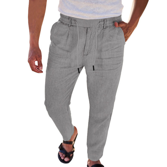 Herren lässige Leinenhose mit elastischem Bund und praktischen Seitentaschen EB