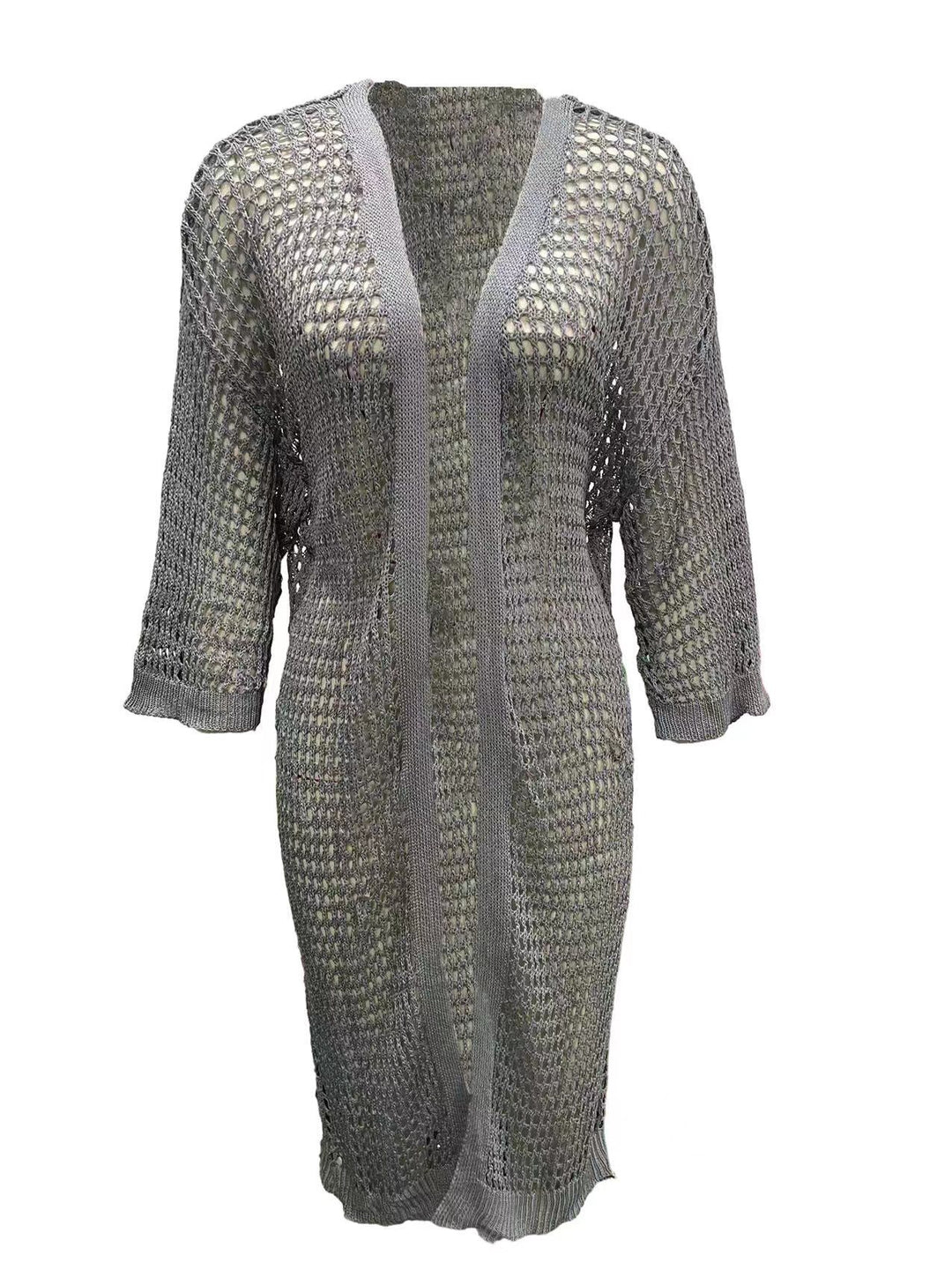 Damen Luftige Häkeljacke mit offenem Design und weiten Ärmeln EB