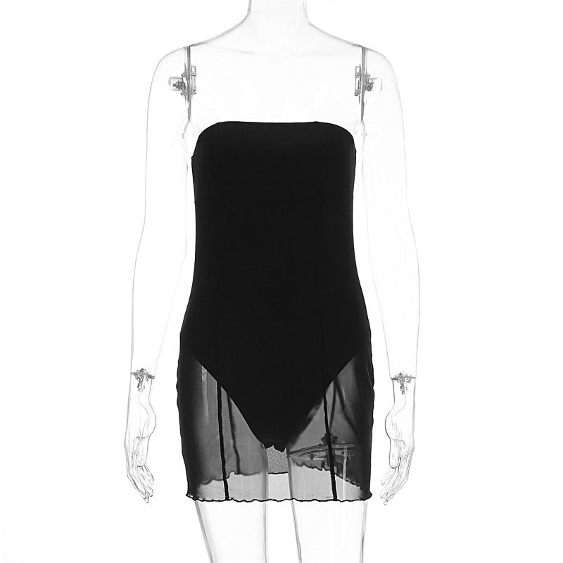 Damen Figurumspielendes Minikleid mit transparentem Unterrock EB