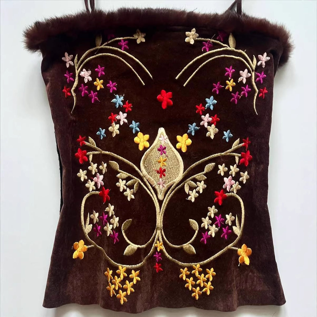 Damen Samt-Blusentop mit floralen Stickereien EB