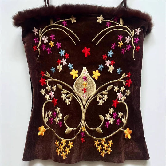 Damen Samt-Blusentop mit floralen Stickereien EB