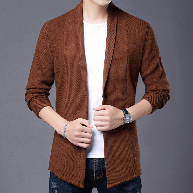 Herren Langarm Strickjacke mit modernem Schalkragen und asymmetrischem Saum EB