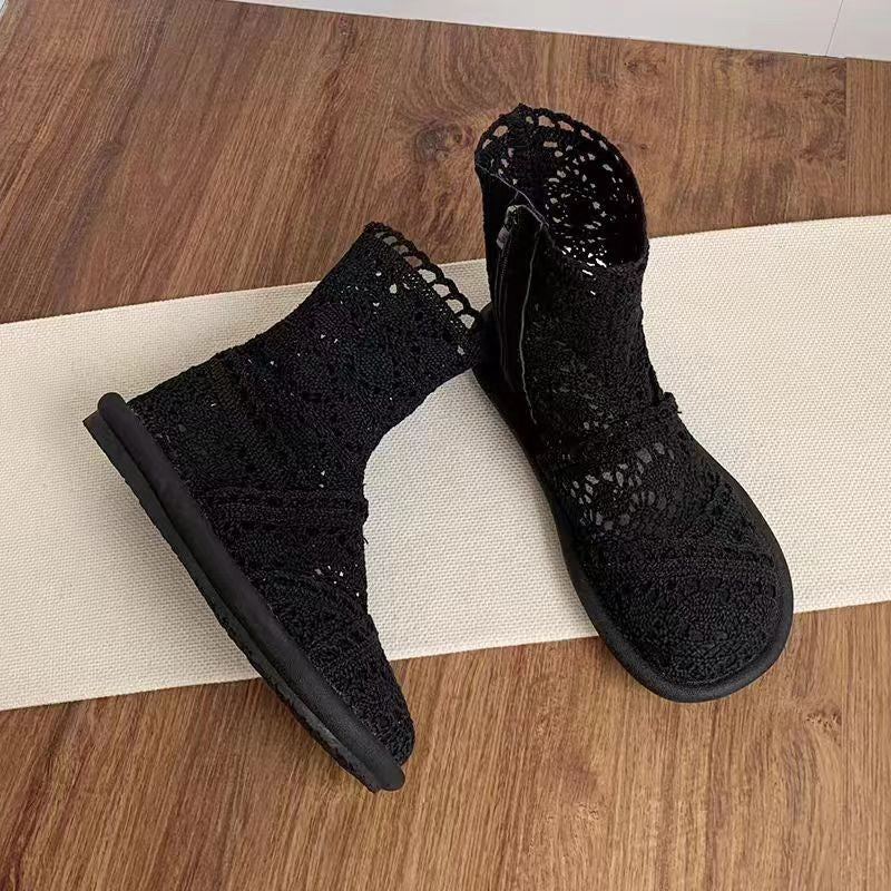 Damen Häkelstiefeletten mit atmungsaktiver Sohle und modischem Reißverschluss EB