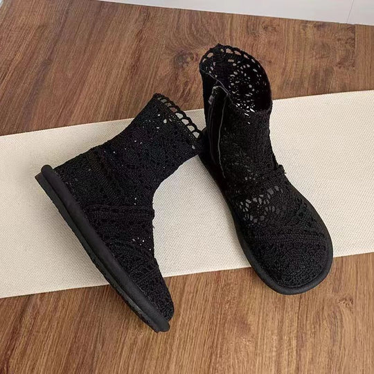 Damen Häkelstiefeletten mit atmungsaktiver Sohle und modischem Reißverschluss EB