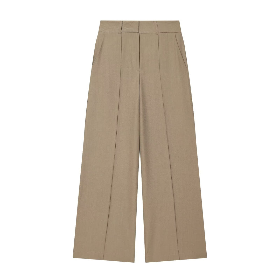 Damen weite Anzughose mit hoher Taille und Falten EB