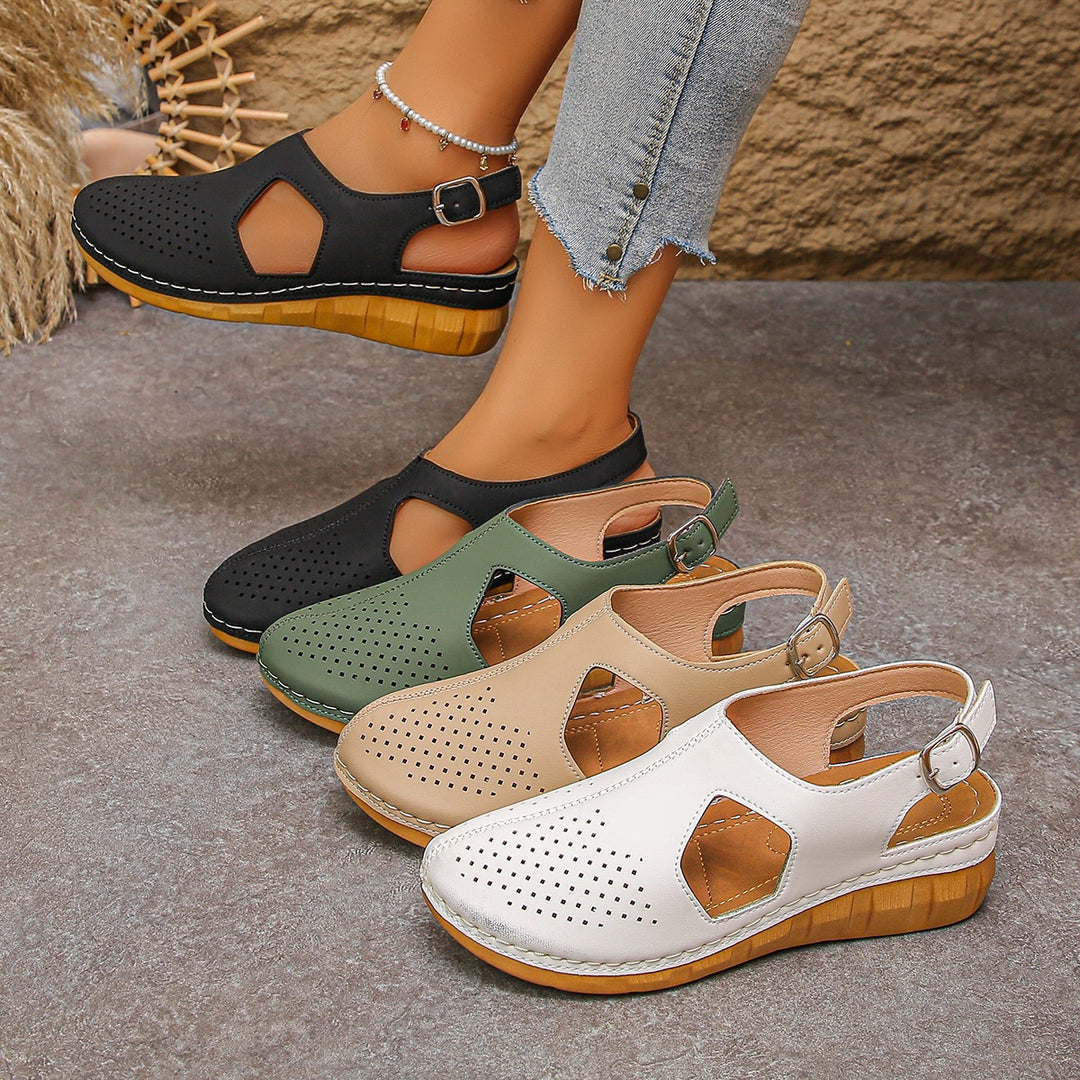 Damen Halbschuhe mit perforiertem Obermaterial und komfortablem Absatz EB