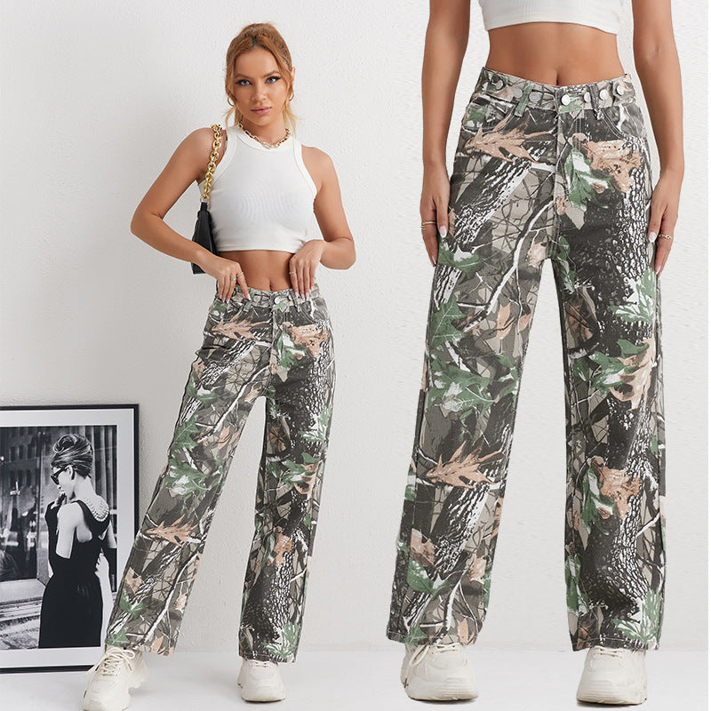 Damen Cargohose im Camouflage-Design mit hoher Taille EB