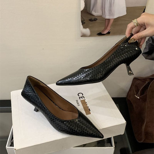 Damen Ballerinas aus geflochtenem Lederdesign EB