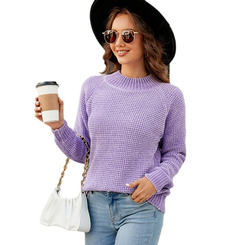 Damen modischer Strickpullover mit strukturiertem Waffelstil EB