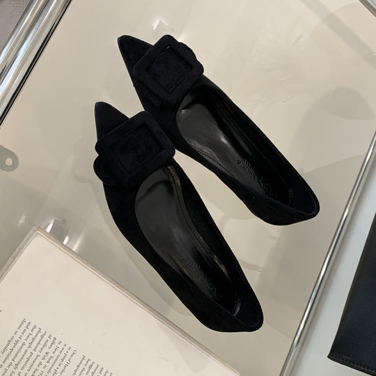 Damen elegante spitze Ballerinas mit modischem Schnallen-Detail EB