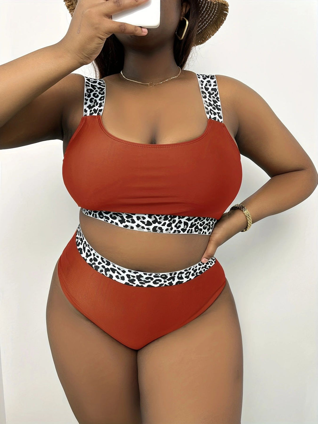 Damen Hochgeschnittenes Bikini-Set mit trendigem Tiermuster EB