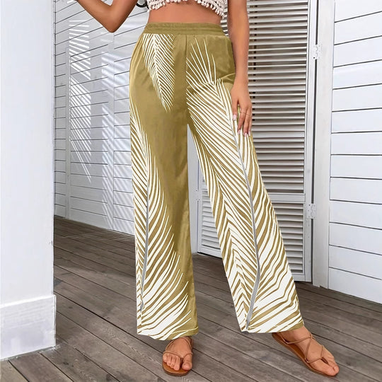 Damen Elegante und luftige Palazzohose mit Palmenmuster EB