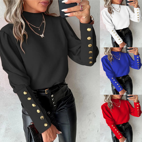 Damen Elegante Bluse mit Puffärmeln und Knopfdetails EB
