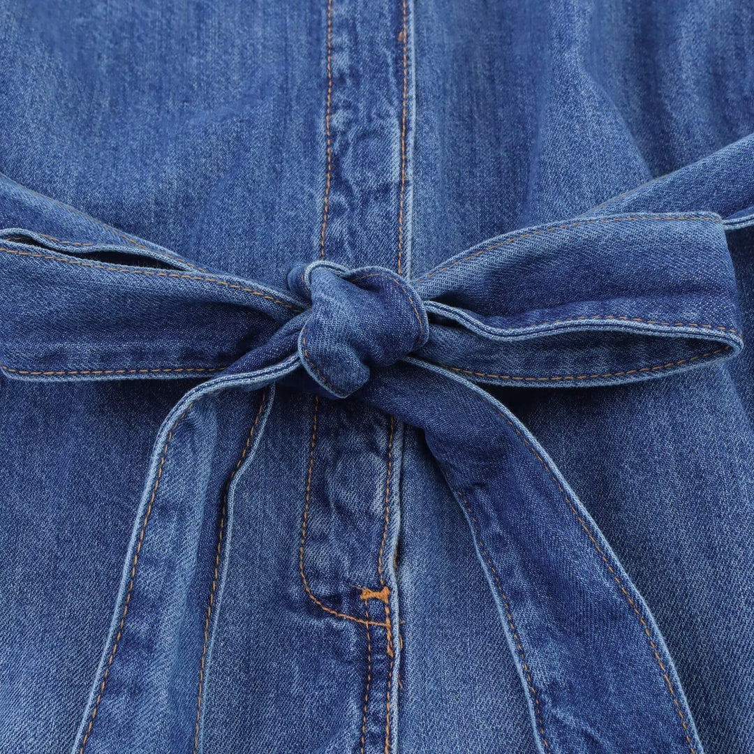Damen Jeanshemdkleid mit elegantem Gürtel und kurzen Ärmeln EB