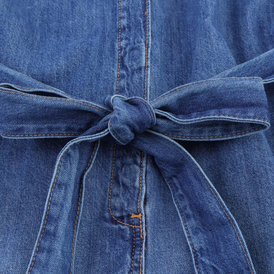 Damen Jeanshemdkleid mit elegantem Gürtel und kurzen Ärmeln EB