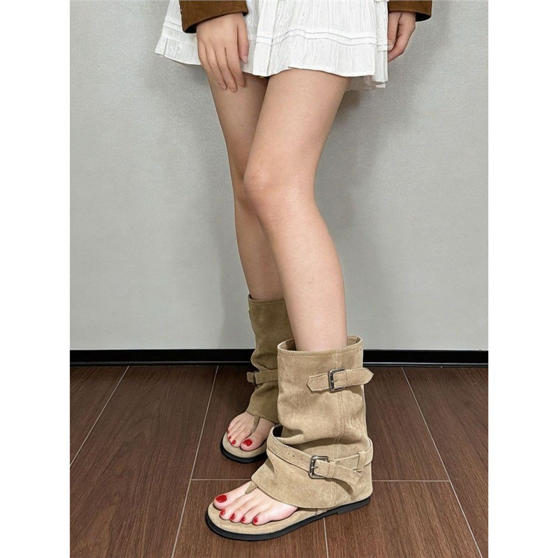 Damen Sandalen mit Raffungen und modischen Schnallen EB