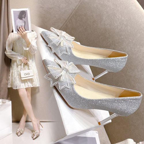 Damen eleganten High-Heels mit glitzerndem Schleifen-Detail EB