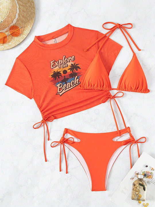 Damen Zweiteiliges Bikini-Set mit modischem Crop-Top und Schnittdetails EB
