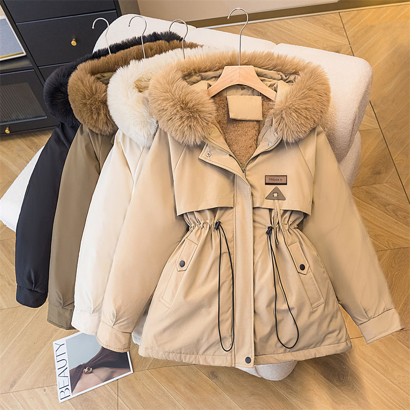 Damen warme Parkajacke mit abnehmbarem Kunstfellkragen und praktischen Taschen EB