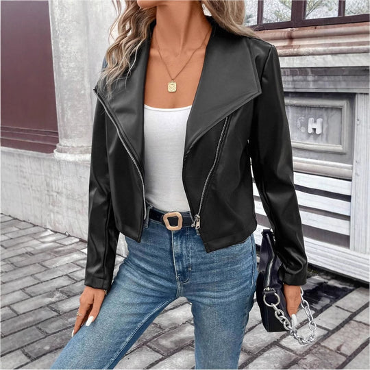 Damen modische Bikerjacke mit asymmetrischem Reißverschluss EB