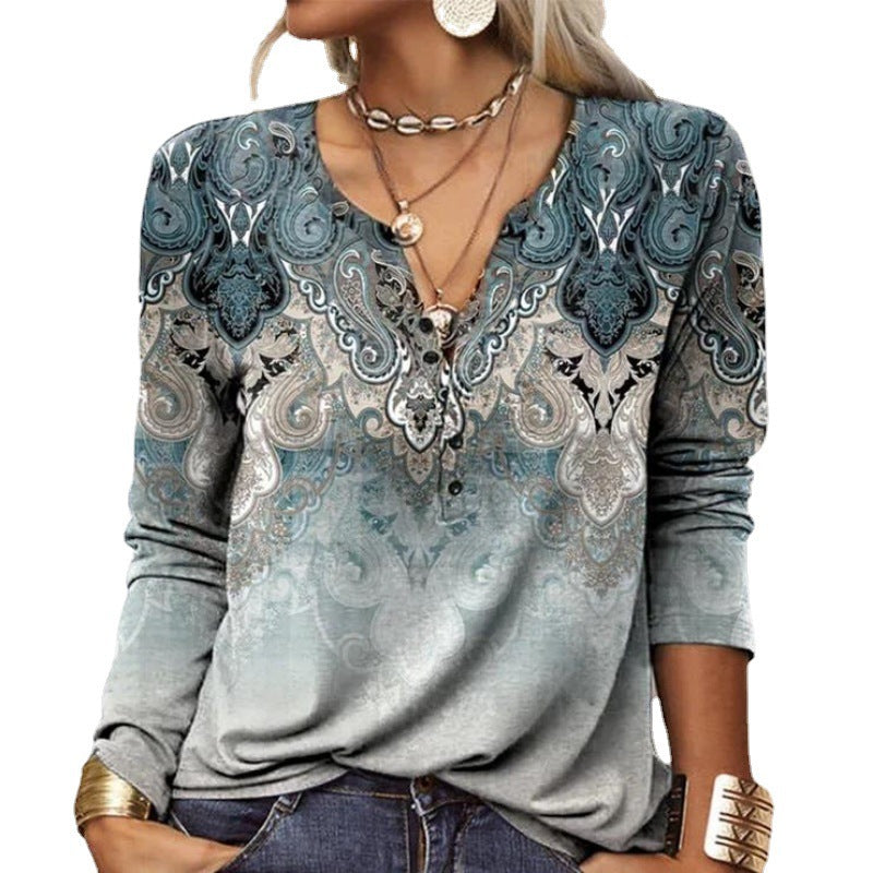 Damen langärmliges Casual-Shirt mit verspieltem Muster EB