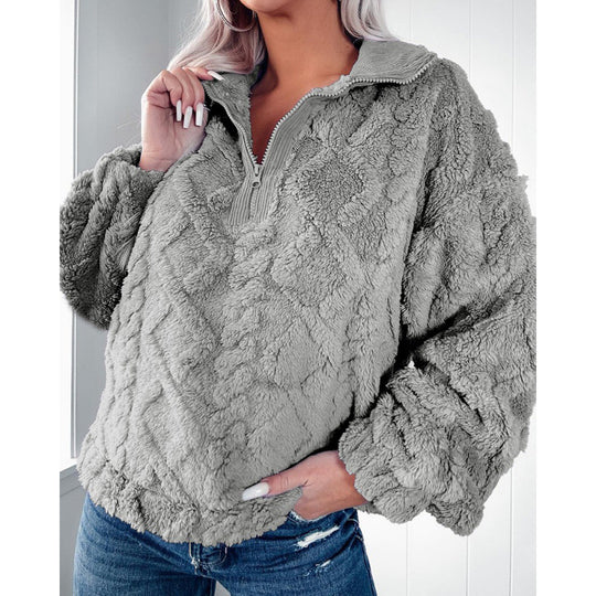 Damen Fleece-Pullover mit halbem Reißverschluss und strukturiertem Design EB