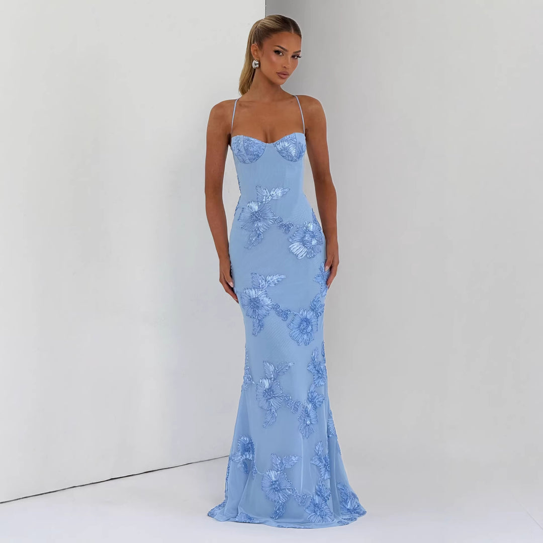 Damen Elegantes Abendkleid mit floralem Spitzenmotiv und tailliertem Schnitt EB