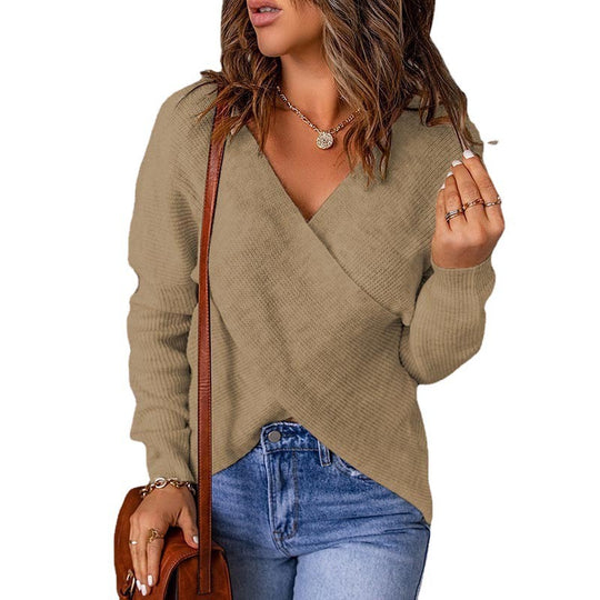 Damen Wickelpullover im modernen Rippstrickdesign EB