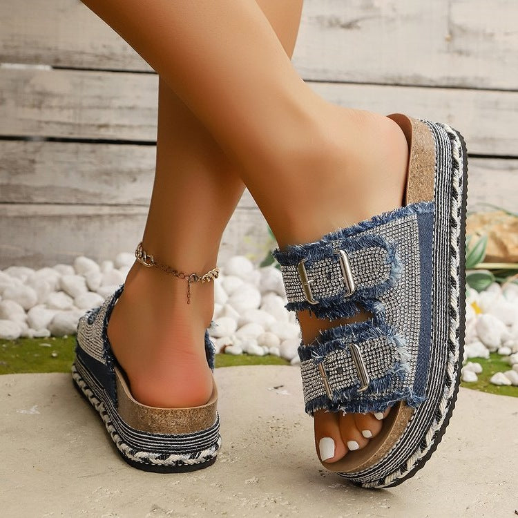 Damen Plattform-Sandalen mit modischem Doppelriemen EB
