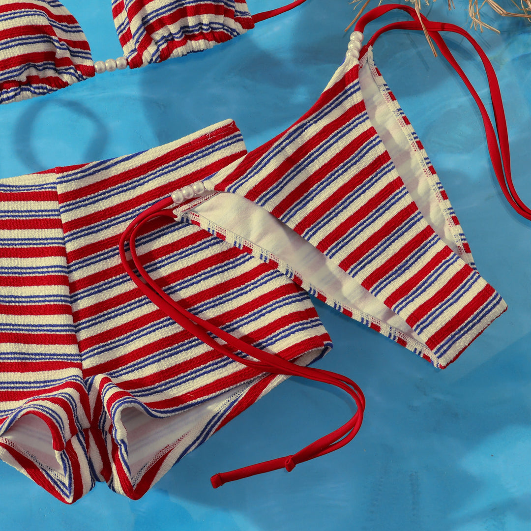 Damen Strand-Bikini-Set mit charmantem Streifenmuster EB