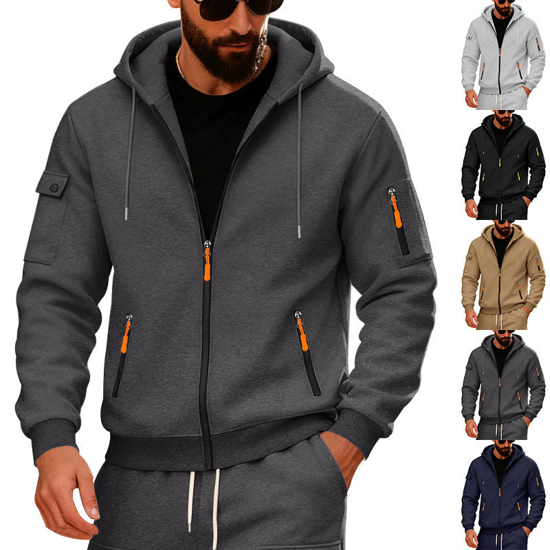Herren Kapuzen-Sweatjacke mit durchgehendem Reißverschluss und mehreren Sicherheits-Taschen EB