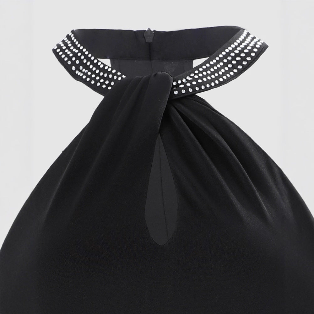 Damen glamouröses Abendkleid mit Chiffon-Schnitt und funkelndem Halsbereich EB