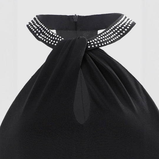 Damen glamouröses Abendkleid mit Chiffon-Schnitt und funkelndem Halsbereich EB
