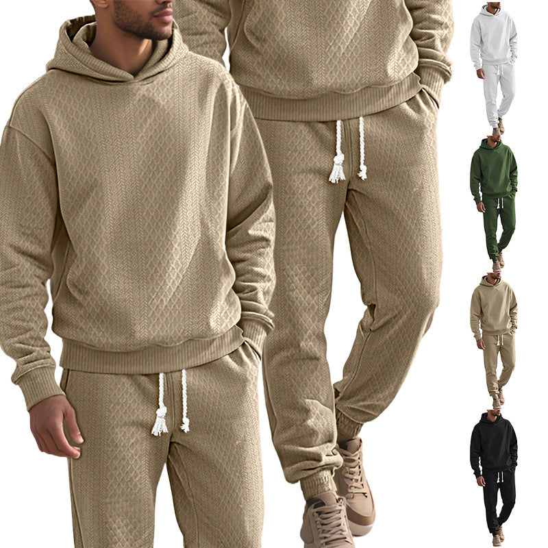 Herren nan strukturierter Velours-Jogginganzug mit Kapuzenpullover und Kordelzughose EB