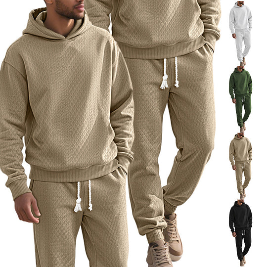 Herren nan strukturierter Velours-Jogginganzug mit Kapuzenpullover und Kordelzughose EB